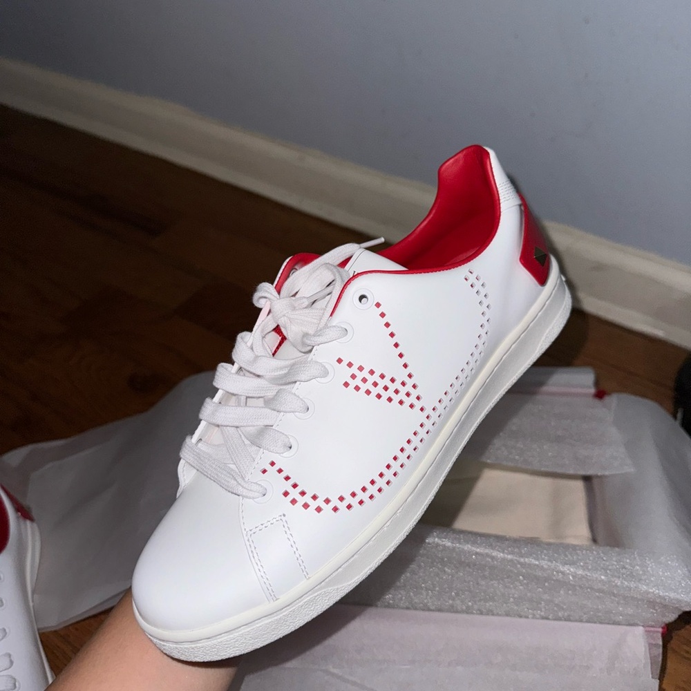Valentino Garavani red/white leather  perforated leather sneakers